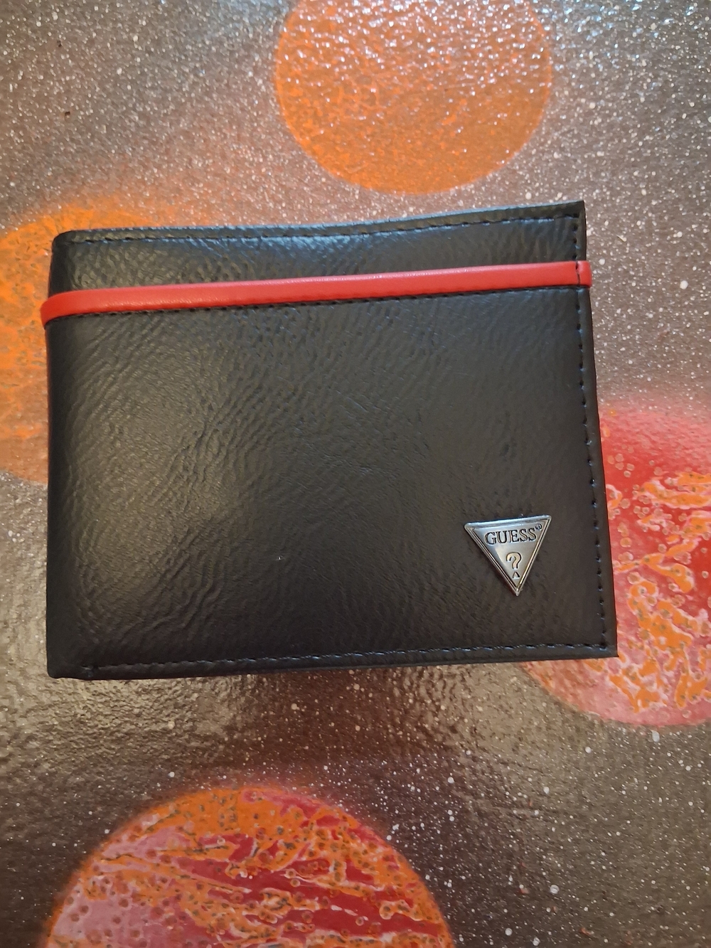 GUESS Mens Black Wallet with Red Accent